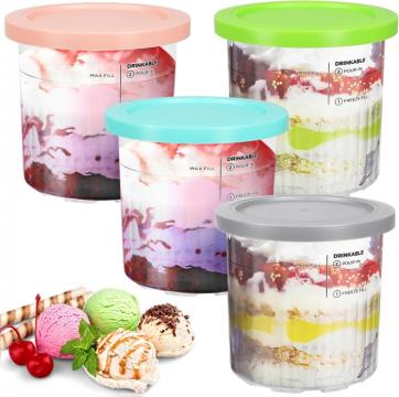 Boluri transparente cu capac pentru inghetata, set 4 bucati