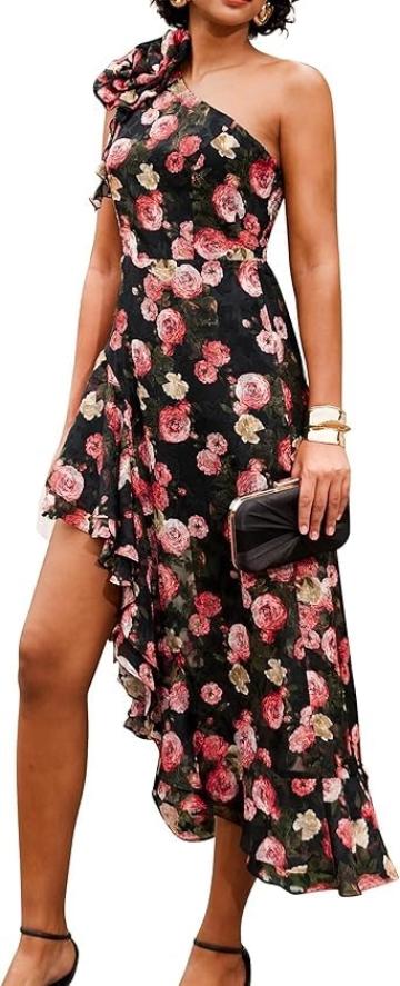 Rochie eleganta lunga, pe un umar, cu fante, fara maneci de la Molifag Srl
