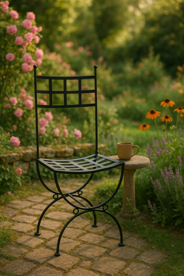 Scaun de gradina din fier forjat, negru