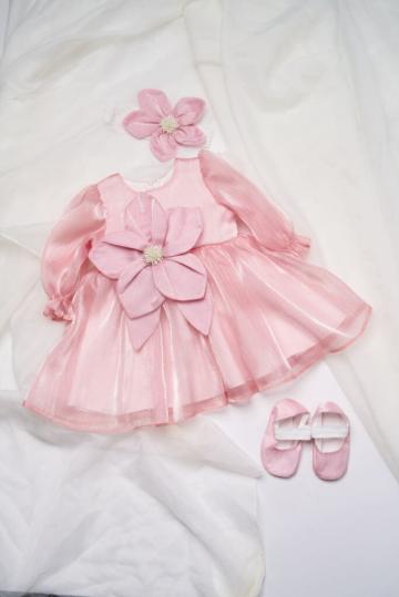 Rochita botez Fleur - roz (maneca lunga) de la Andreeatex