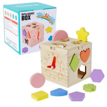 Jucarie Cub educativ din lemn, Sortator de forme si ceas de la Saralma Shop Srl