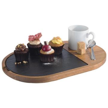 Platou servire din 2 piese, lemn de acat si piatra naturala de la Ad Horeca Concept Srl