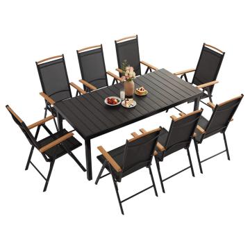 Set de mobilier de gradina Izzy cu 8 locuri si blat negru