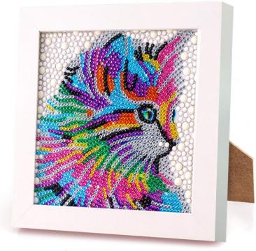Pictura cu diamante 5D cu rama de lemn Pisicuta 18x18
