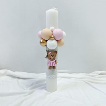 Lumanare botez personalizata Ursulet roz parafina de la Milan Handmade Srl