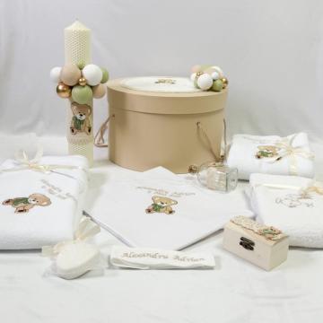 Trusou de botez personalizat cu Ursulet olive brodat
