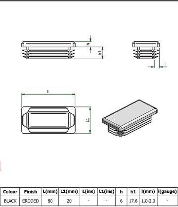 Capac pentru teava rectangulara 80x20