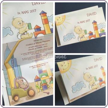 Invitatie botez fetita baietel cu plic