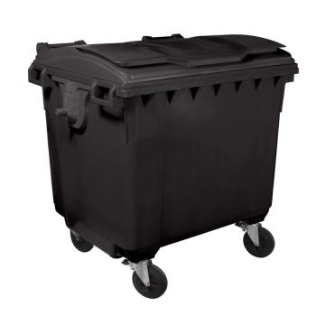 Container HDPE CLF 1100L cu capac plat negru