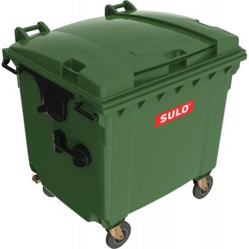 Eurocontainer verde din material plastic, cu capac plat